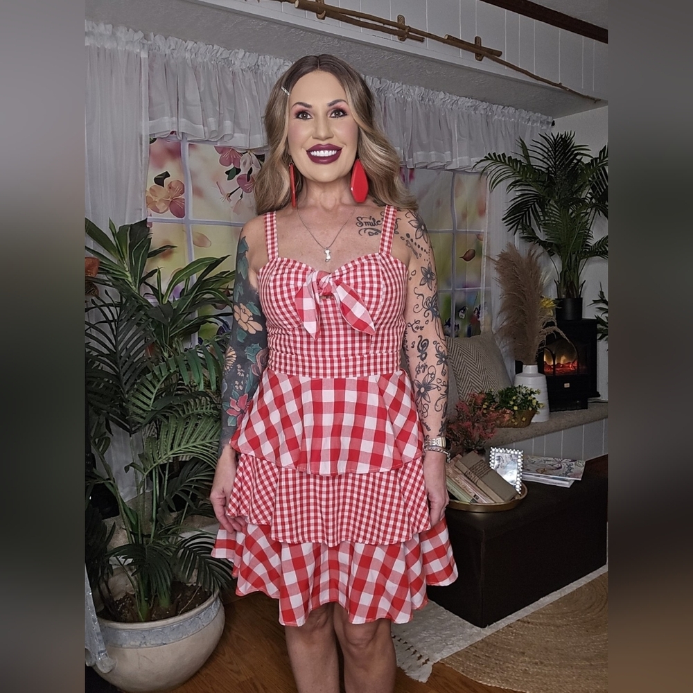 Sleeveless Red & White Gingham Dress